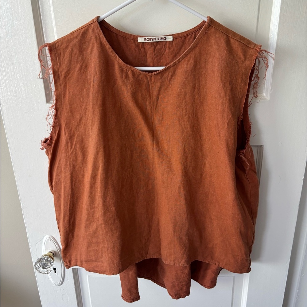 Robyn King Linen Women's Rust Sleeveless Top